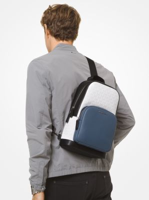 Hudson Color-Block Logo and Leather Commuter Sling Pack