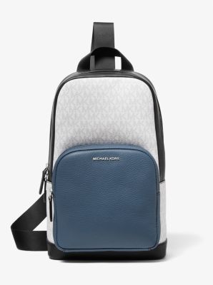 Hudson Color-Block Logo and Leather Commuter Sling Pack