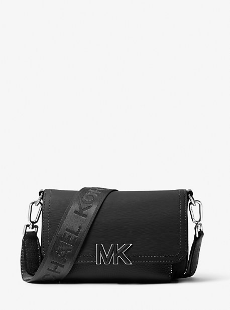 MK Hudson Textured Leather Crossbody Bag - Black - Michael Kors