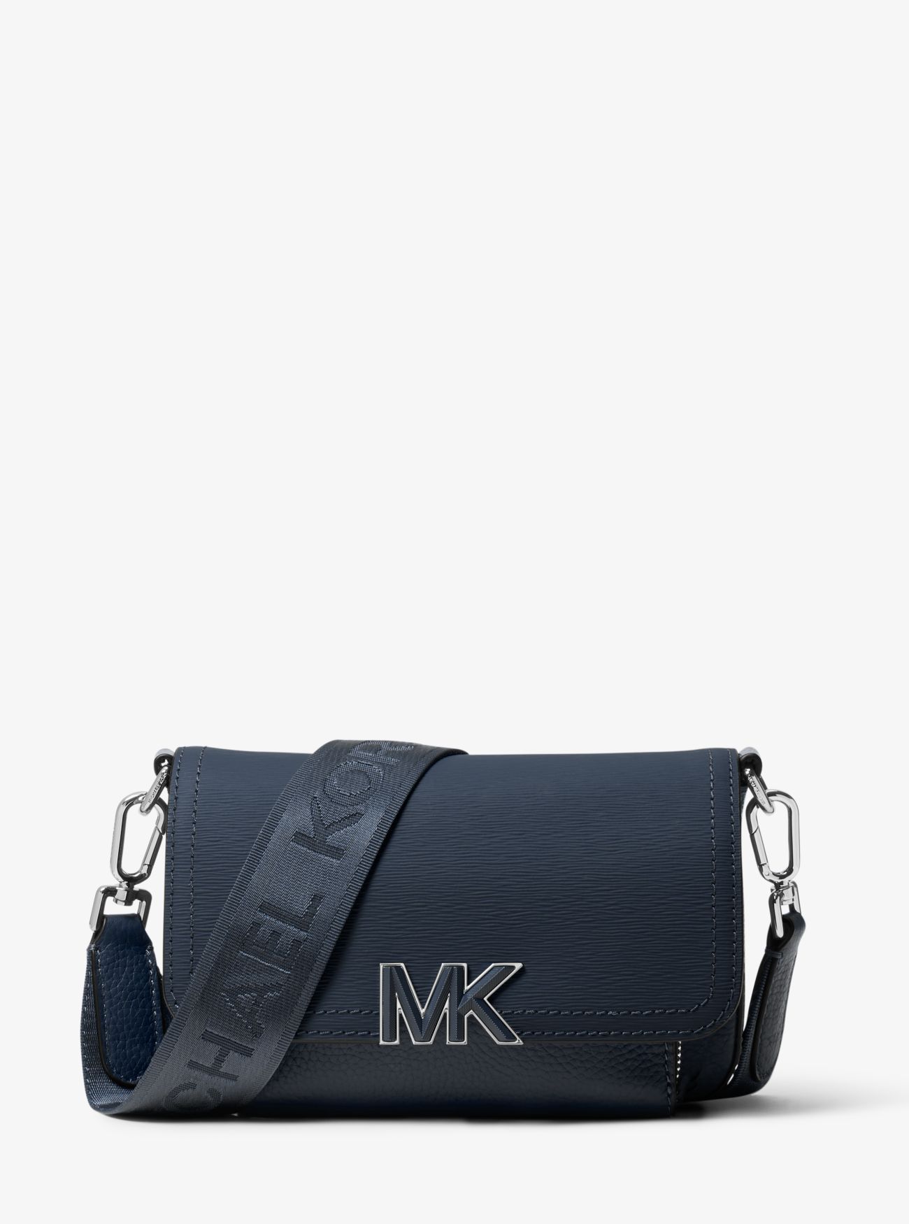 MK Hudson Textured Leather Crossbody Bag - Blue - Michael Kors