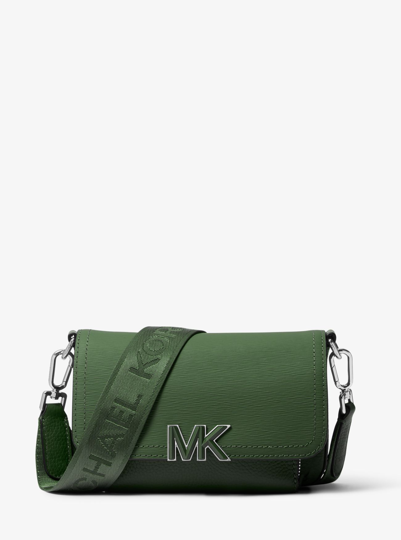 MK Hudson Textured Leather Crossbody Bag - Green - Michael Kors