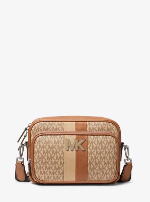NEW Michael Kors Brown Hudson Pebbled Striped Coated Canvas