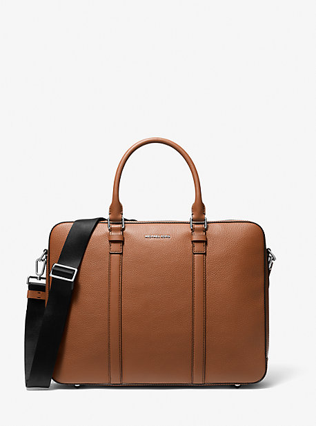 MK Hudson Logo and Leather Double-Gusset Briefcase - Luggage Brown - Michael Kors