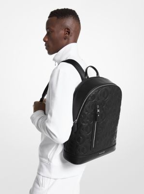 Hudson Slim Graphic Logo Embossed Leather Backpack image number 3