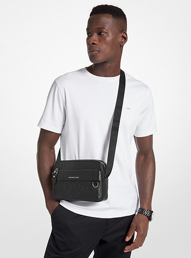 Hudson Graphic Logo Embossed Leather Crossbody Bag