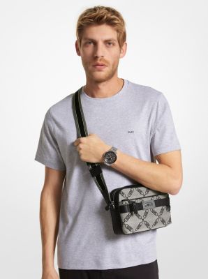 Michael Kors Men's Hudson Empire Logo Jacquard Utility Crossbody Bag - Gray - Messenger