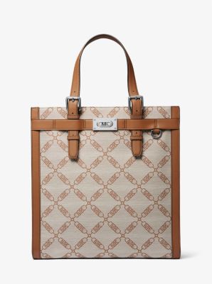 Leather and Logo-Jacquard Tote Bag