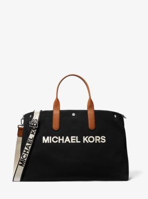 Shop Michael Kors Brooklyn Oversized Cotton Canvas Tote Bag In Black