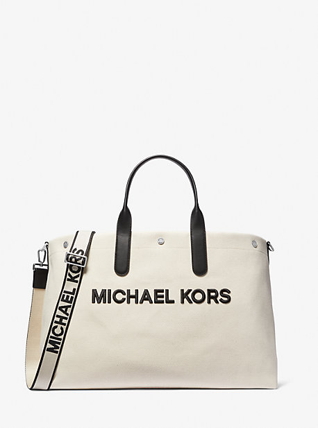 Shop Michael Kors Brooklyn Oversized Cotton Canvas Tote Bag In Natural