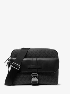 Shop Michael Kors Hudson Signature Logo And Leather Camera Bag In Black