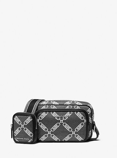 Shop Michael Kors Hudson Empire Logo Jacquard Camera Bag In Black