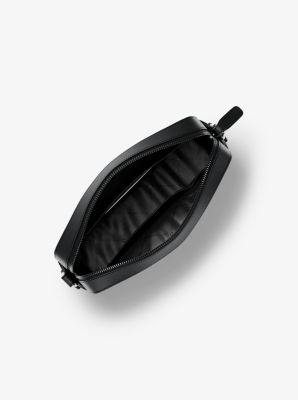 Jet Set Logo Embossed Leather Crossbody Bag in BLACK | Michael Kors