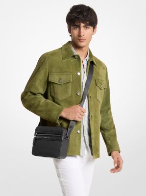 Jet Set Logo Embossed Leather Crossbody Bag in BLACK | Michael Kors