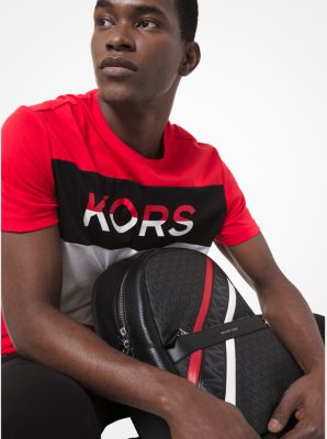 Sac &agrave; dos Greyson en cuir &agrave; rayures et &agrave; logo