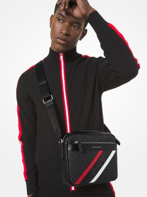 Greyson Striped Logo and Leather Camera Bag