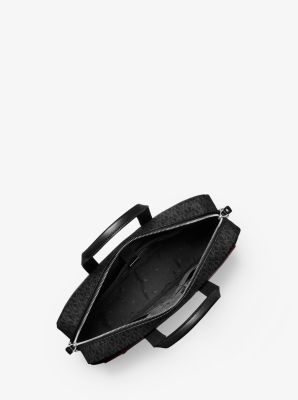 Hudson Logo and Crossgrain Leather Briefcase