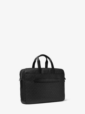 Hudson Logo and Crossgrain Leather Briefcase