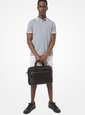 Hudson Logo and Crossgrain Leather Briefcase