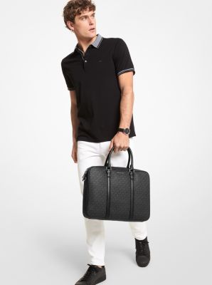 Henry Textured Leather Briefcase - Black