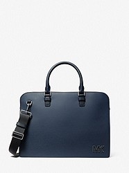 Hudson Slim Textured Leather Briefcase - NAVY - 33U2MHDA2L