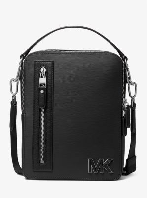 Michael Kors Hudson Checkerboard Logo Pebbled Leather Flight Bag in Black  for Men