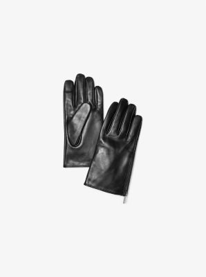 MK Zip Leather Gloves - Black - Michael Kors Michael Kors Mens