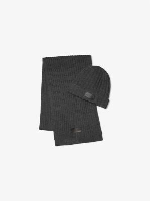 MK Set Aus Beanie Und Schal Im Rippstrick - Grau