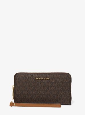 Large Logo And Leather Wristlet | Michael Kors