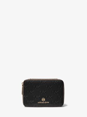 Michael Kors Black Patent Leather MK Embossed Zip Around Wallet