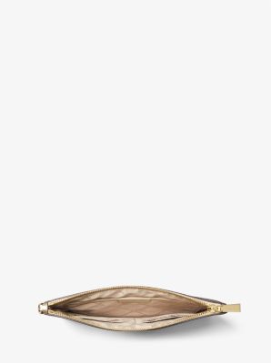 Large Metallic Pebbled Leather Wristlet