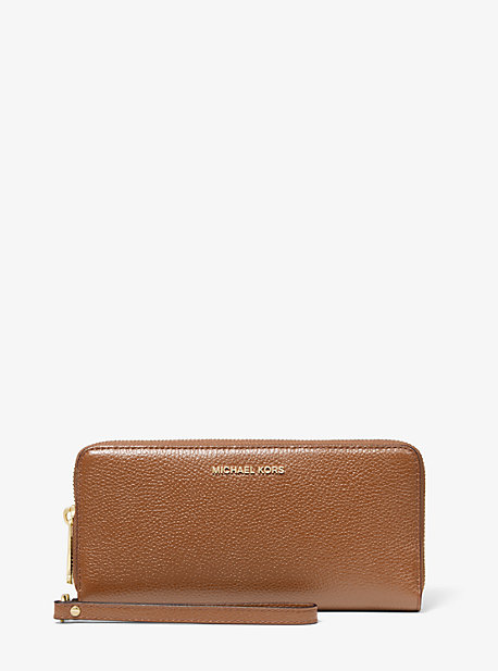 MK Pebbled Leather Continental Wristlet - Luggage Brown - Michael Kors
