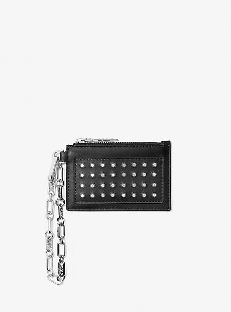 MK Empire Small Studded Leather Chain-Link Card Case - Black - Michael Kors