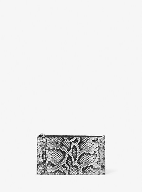 mk grand porte-cartes empire en cuir effet serpent en relief - noir - michael kors