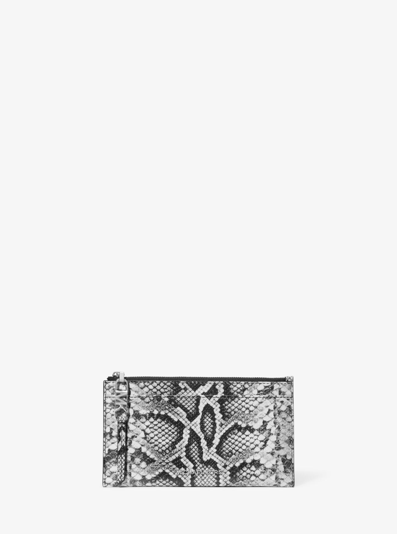 MK Empire Large Snake Embossed Leather Card Case - Black - Michael Kors