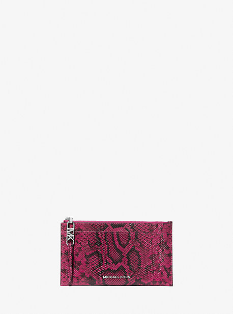 MK Empire Large Snake Embossed Leather Card Case - Deep Fuchsia - Michael Kors