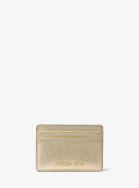MK Metallic Pebbled Leather Card Case - Pale Gold - Michael Kors