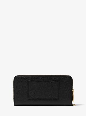 Michael Kors Jet Set Travel Large Black Pebble Leather Continental Wrist  Wallet 