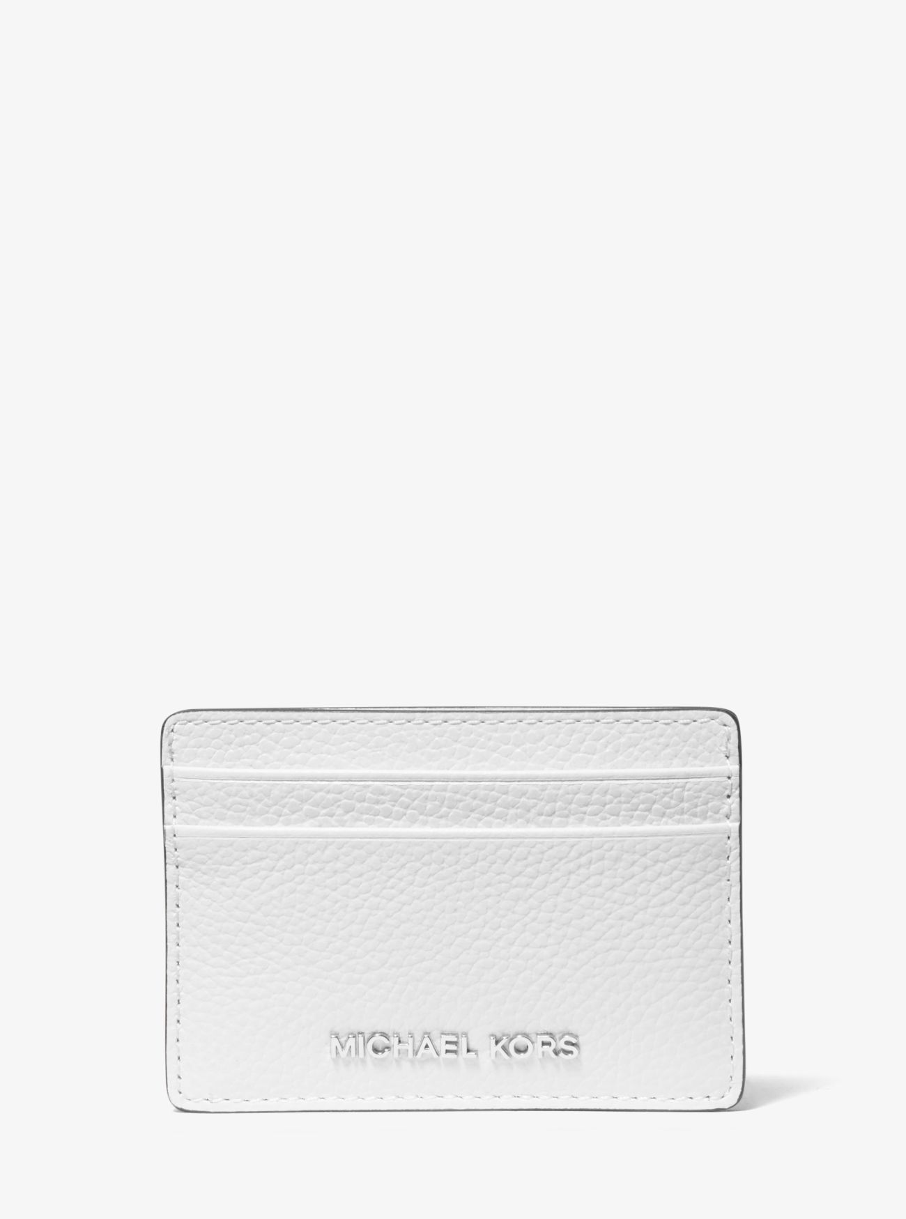 MK Pebbled Leather Card Case - White - Michael Kors