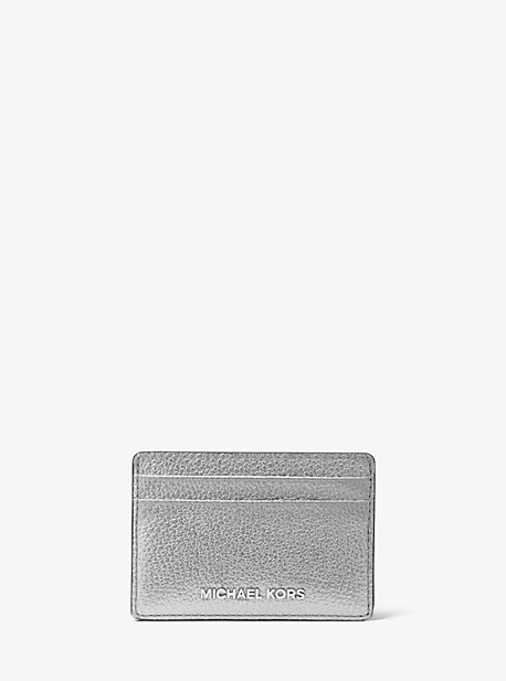 MK Metallic Pebbled Leather Card Case - Silver - Michael Kors
