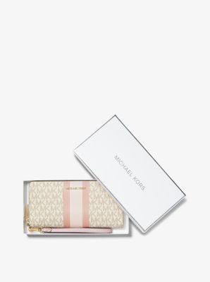 Handgelenktasche Jet Set im Kontinental-Format mit Logo und Streifen in VANILLE/ZARTROSA | Michael Kors