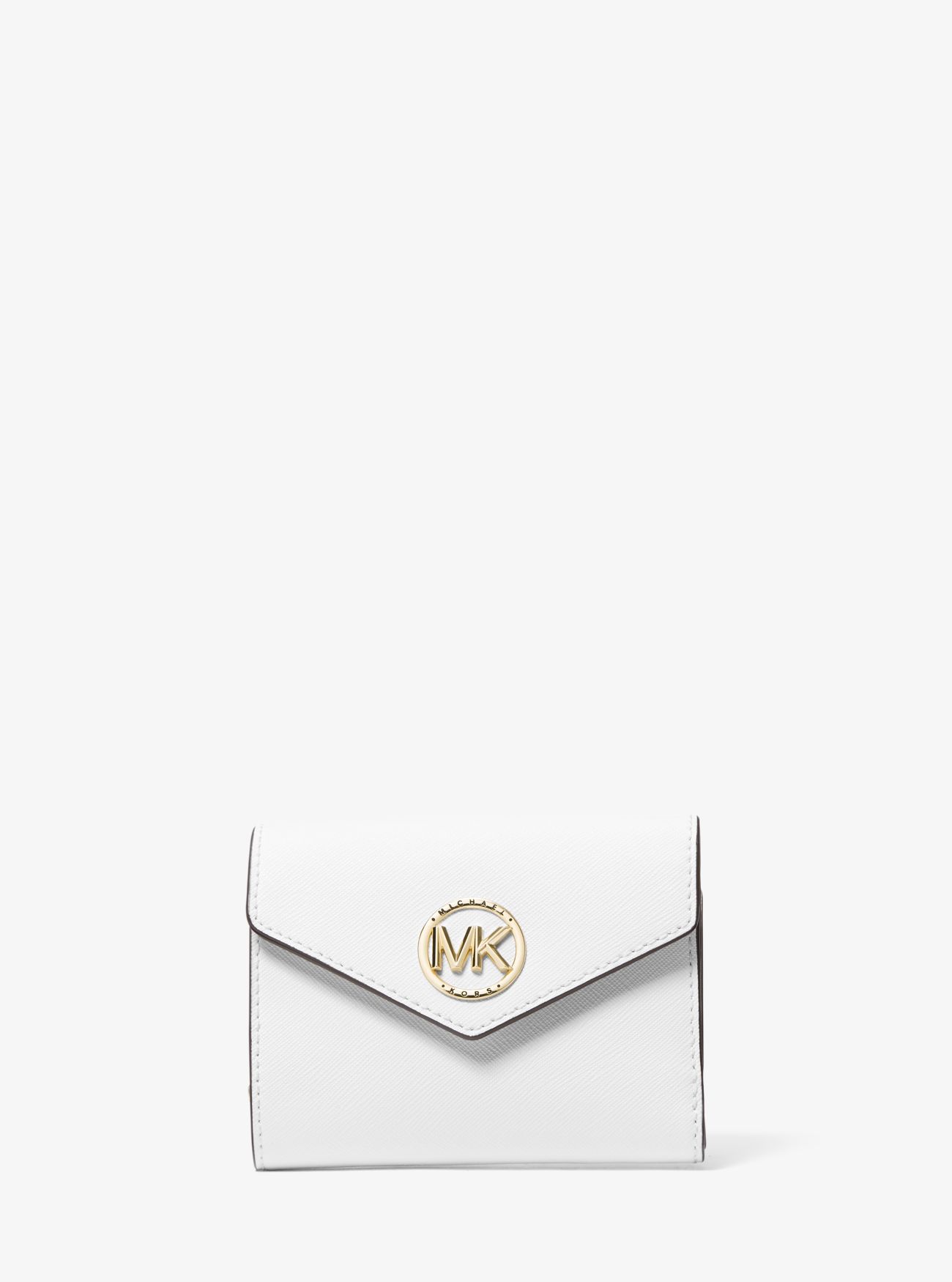 MK Carmen Medium Saffiano Leather Tri-Fold Envelope Wallet - White - Michael Kors