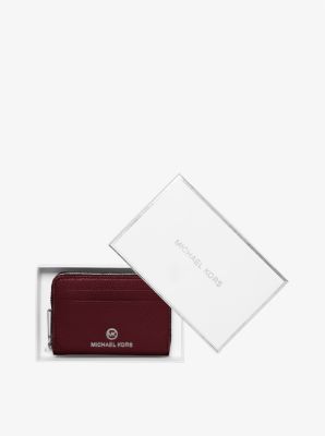 Jet Set Small Pebbled Leather Wallet in MERLOT | Michael Kors