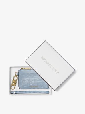 Tarjetero de piel con motivo de cocodrilo en relieve in AZUL PÁLIDO | Michael Kors