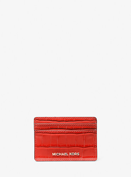 MK Jet Set Small Crocodile Embossed Leather Card Case - Spiced Coral - Michael Kors