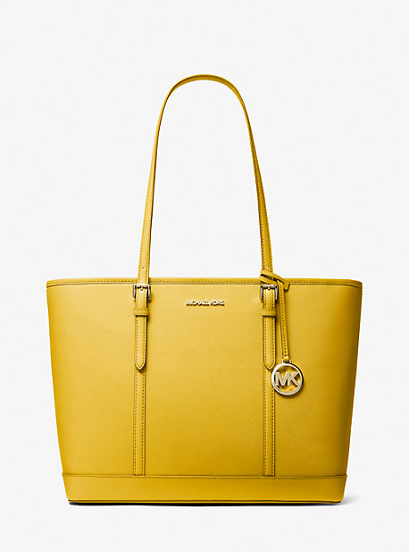 Shop Michael Kors Jet Set Travel Large Saffiano Leather Tote Bag In Yellow