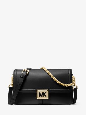 Michael Kors Sonia Leather Medium Gold Chain Shoulder Bag Crossbody Black