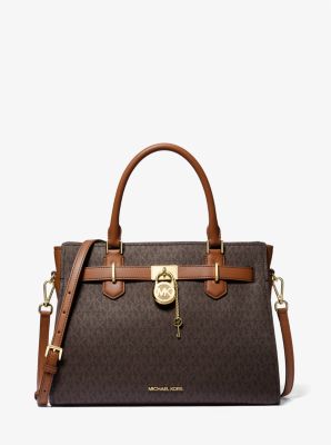 MICHAEL KORS HAMILTON MEDIUM SATCHEL SHOULDER BAG BROWN + WALLET