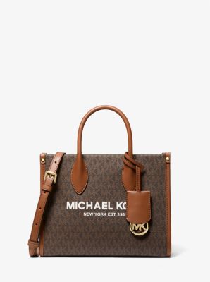 Michael Kors, Bags, Michael Kors Mirella Small Shopper Top Zip Crossbody  Bag Brown Logo Mk
