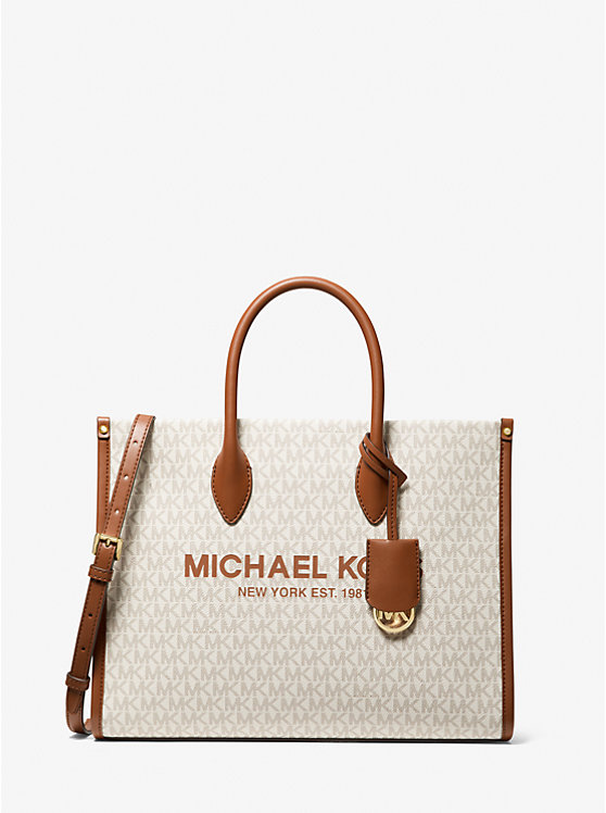 Michael Kors Bags | Michael Kors Medium Mirella EW Tote Bag | Color: Brown/White | Size: Os | Vans_City's Closet