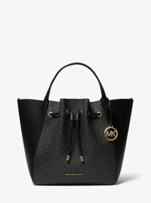 Michael Kors Phoebe Small Logo Bucket Bag Crossbody In Black/Brown